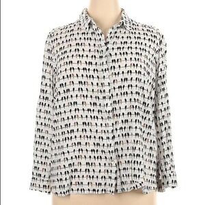Anthropologie Jane and Delancey Black & White Parrot Birds on a Wire Button-Up